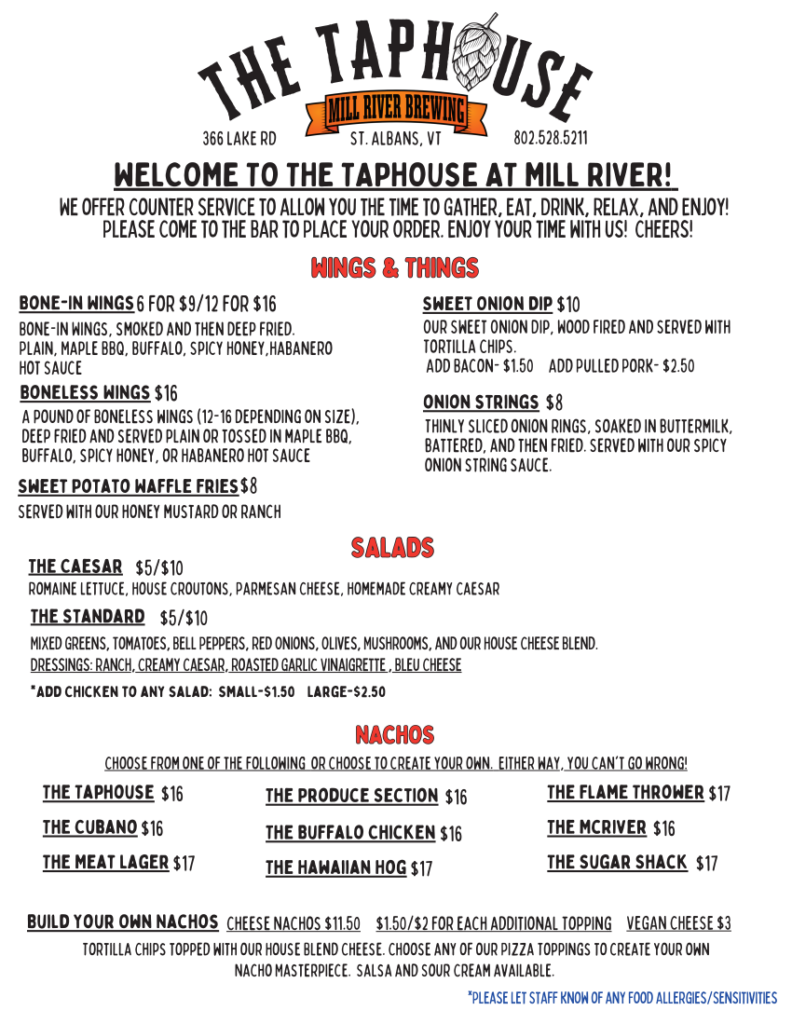 Food Menu - Mill River Taphouse